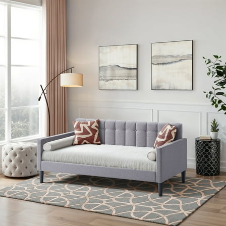 LuXeo Dana Twin Size Upholstered Bedroom Day Bed in Gray Fabric