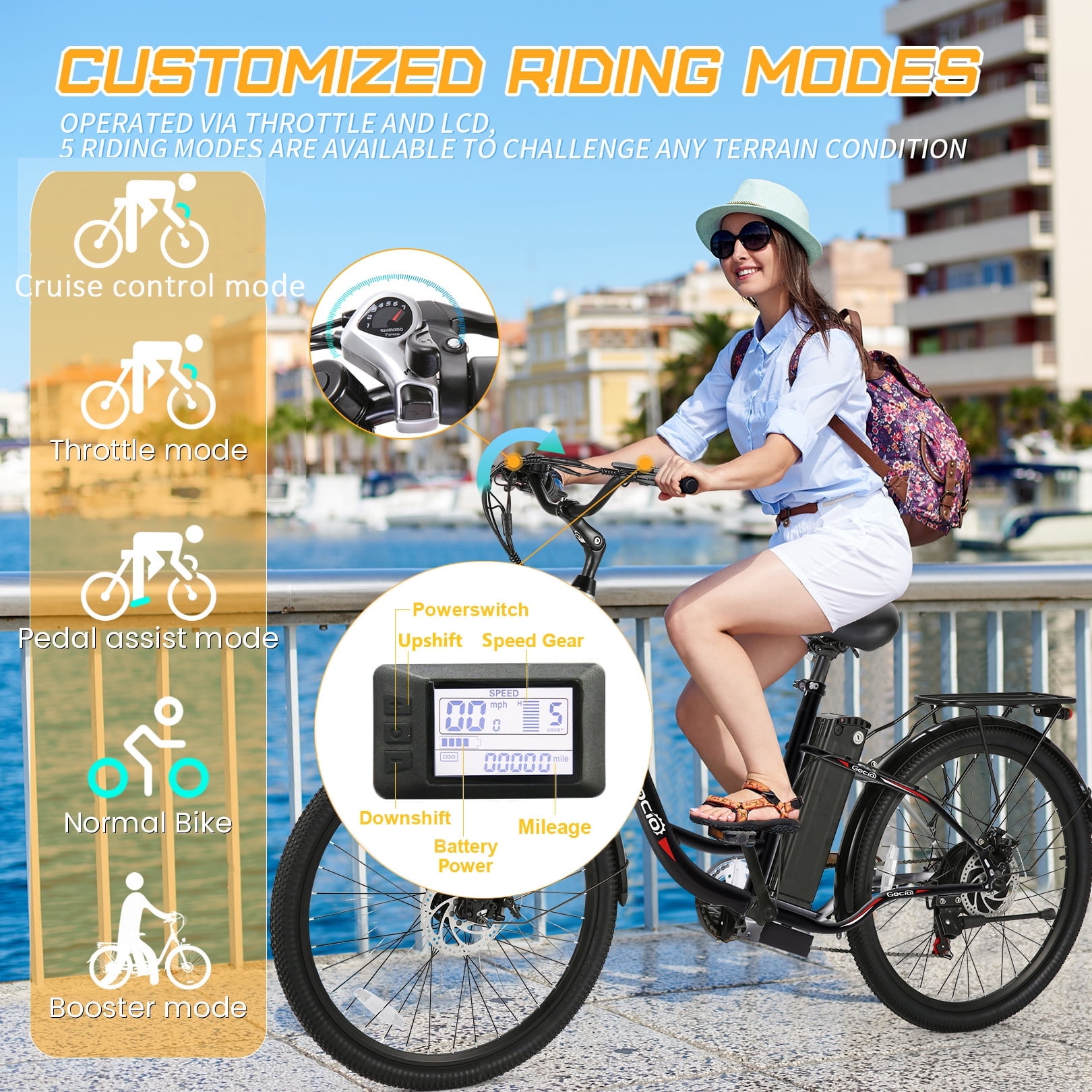 Gocio 26" Electric Bike for Adults, 750W Peak Motor Commuter E-Bike, 48V 7.8Ah Battery, 7-Speed, UL2849