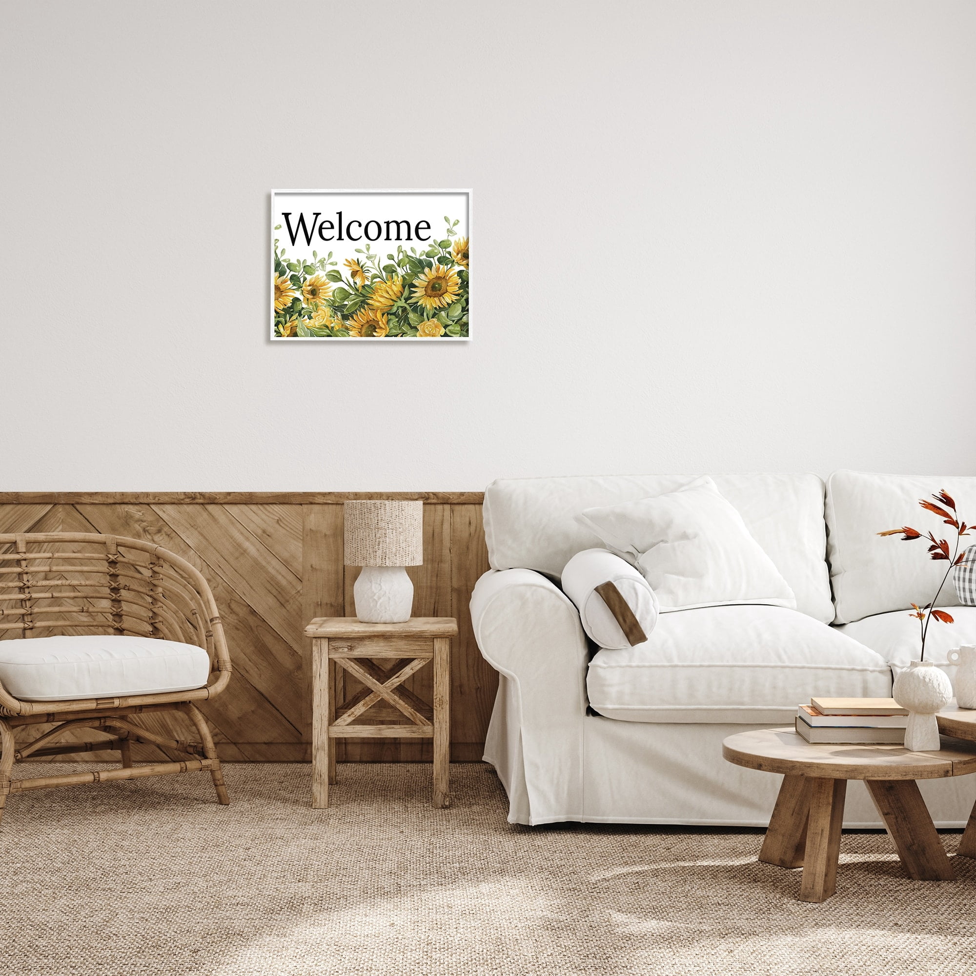 Stupell Industries Welcome Typography Sign Blooming Sunflower Field Graphic Art White Framed Art Print Wall Art, Design by Cindy Jacobs