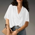 thumbnail image 2 of Women's Summer Collar Short Sleeve Shirt Blouse Top Loose Fit Casual Breathable Lightweight Solid Color Vacation Fashion | CSEONE,White L, 2 of 9