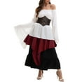 thumbnail image 3 of Renaissance Peasant Dress for Women Off Shoulder Lace Up Corset Pirate Costume Medieval Asymmetrical Skirt Dress, 3 of 8