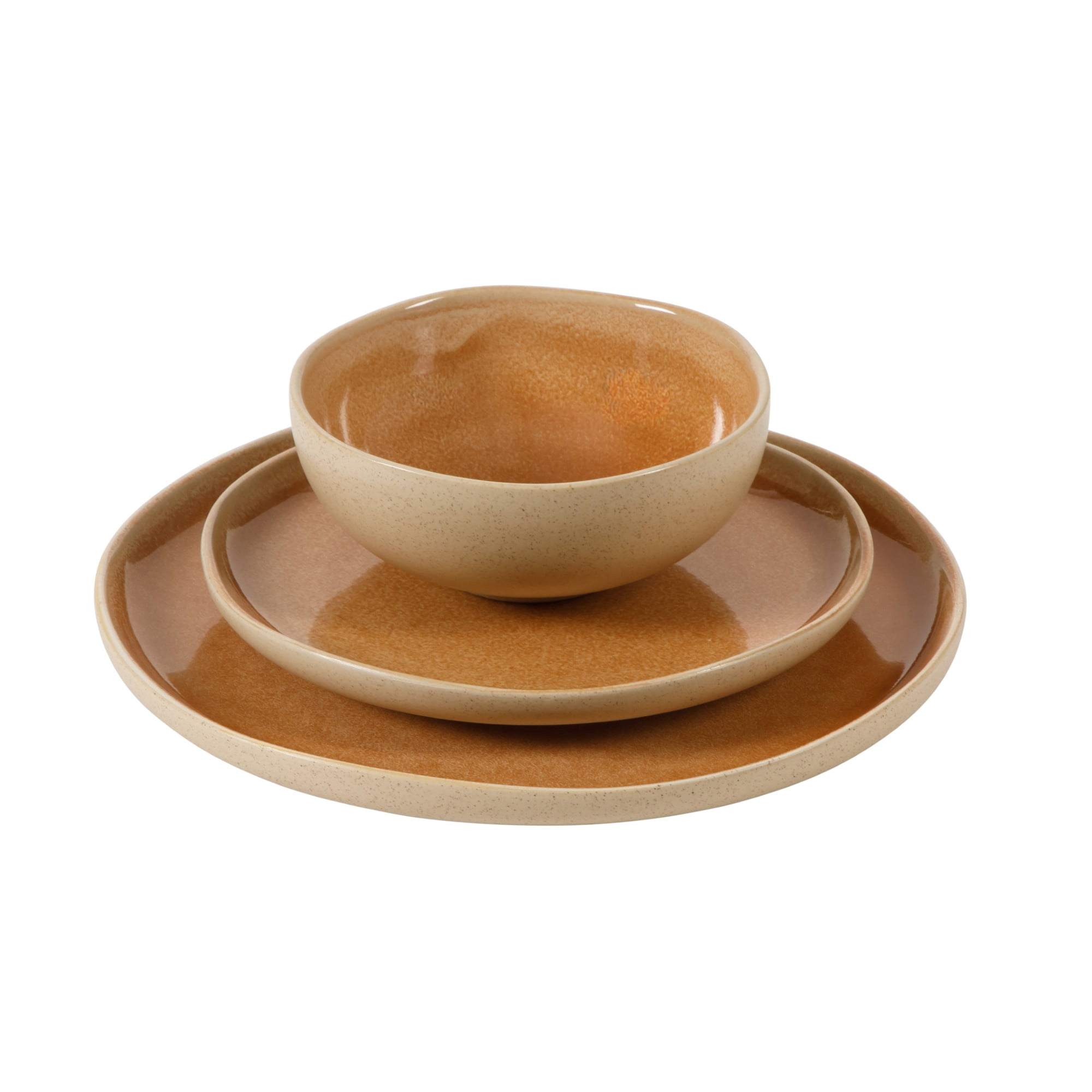 Gibson Elite Manila Bay 12-Piece Stoneware Dinnerware Set, Service for 4, Reactive Glaze Modern Artisan Plates, Bowls & Mugs, Orange, Round Design