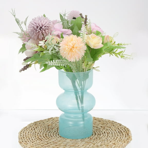 Uxcell 7" Glass Hydroponic Flower Vase Transparent Bubble Glass Vases Three-Layer Decorative Vases Light Blue