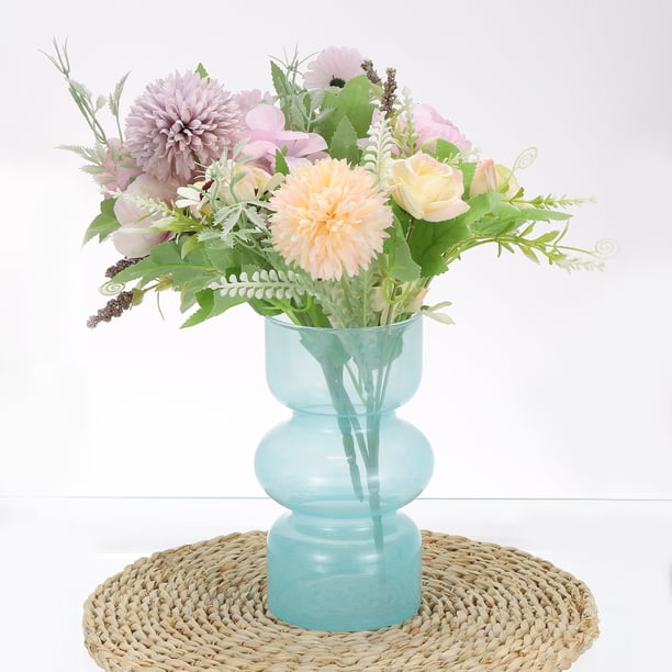 Uxcell 7" Vaso de Flores Hidropónico de Vidrio Transparente, Jarrones de Vidrio en Burbuja, Jarrones Decorativos de Tres Capas, Azul Claro