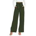 thumbnail image 1 of ChooTeeYeen Women's High Waist Pants Casual Pockets Belted Wide Leg Trousers Business Work Long Pants Detachable Tied Belt, 1 of 7