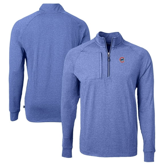 Men's Cutter & Buck Heather Royal Chicago Cubs Big & Tall Adapt Eco Knit Stretch Recycled Quarter-Zip Pullover Top