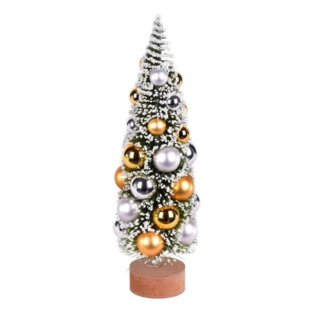 Pemberly Row 12" Tabletop Silver/Gold Ornament Artificial Christmas Tree - Green