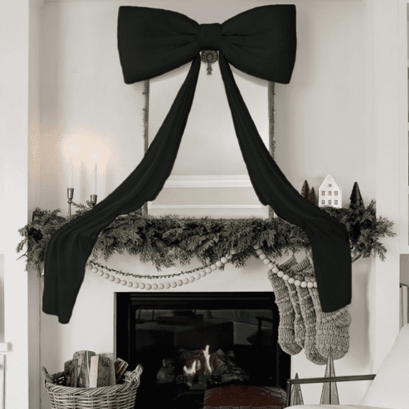 isasaka 6ft Giant Christmas Bow, Big Black Velvet Tree Topper for Xmas Decor, Indoor Wall Door Mantle Party Decoration