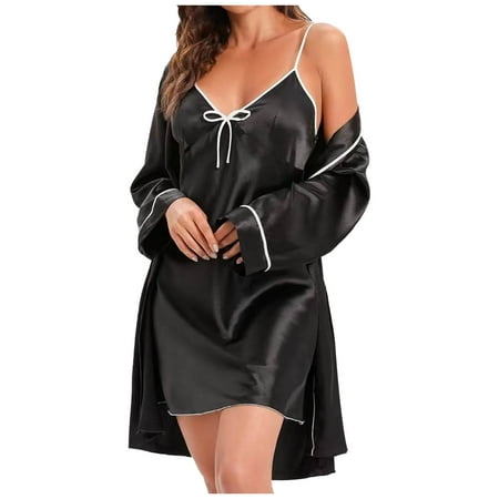 

Women Lingerie Sexy Sets Women Two Piece Lingerie Set Silk Satin Solid Temptation Babydoll Underwear Sleepwear Camisole Nightdress + Nightgown Robe Suit Satin Christmas Lingerie
