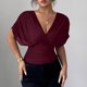 thumbnail image 3 of Tops Casuales Cuello en V Encaje Arriba Manga Corta Suéter Camisa Elegante Blusa de Verano, 3 of 7