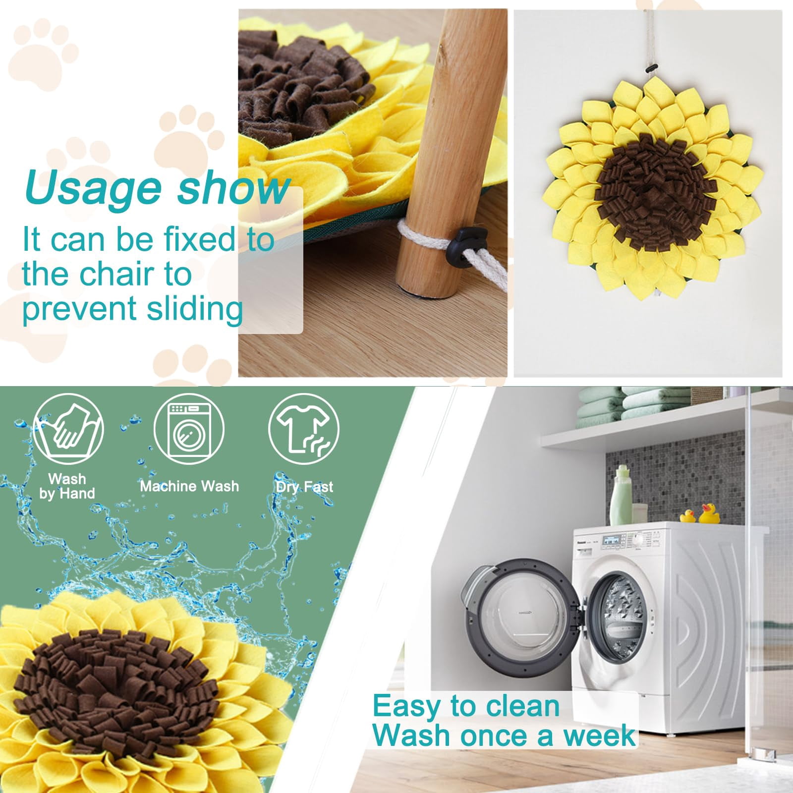 Mat for Dogs, Pet Sniffing Pad for Slow Feeding, Puppy Cat Interactive Puzzle Toys for Smell Training, Yellow