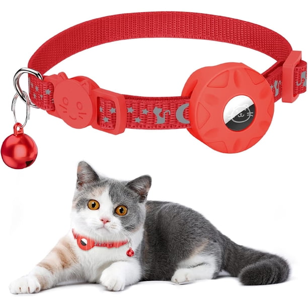 Collar Airtag para gatos rojo, collar reflectante para gatos con cierre de seguridad, con soporte para Airtag impermeable, adecuado para gatitos y perros pequeños, ajustable de 20 a 33 cm.