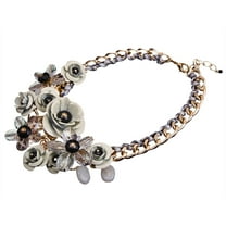 SkyAuks Women Floral Chain Crystal Statement Bib Big Chunky Necklace Collar Fashion Jewelry (White,One Size)