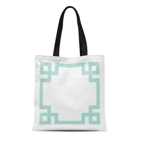 Greece Mint - KDAGR Canvas Tote Bag Preppy Mint and White Greek Key Girly Cute Chic Reusable Handbag Shoulder Grocery Shopping Bags