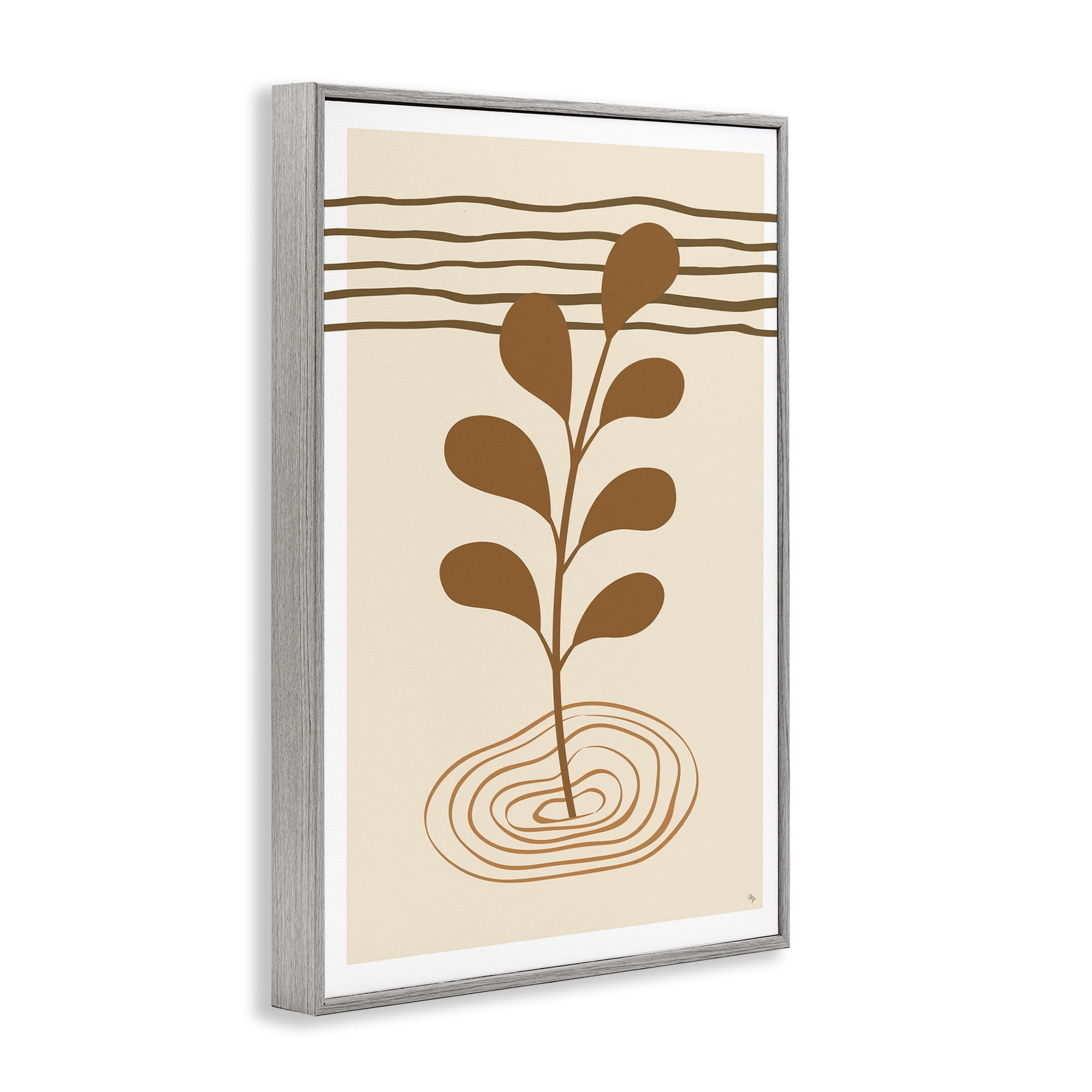 Stupell Industries Boho Leaf Sprig Botanical & Floral Painting Gray Framed Art Print Wall Art, 20 x 30