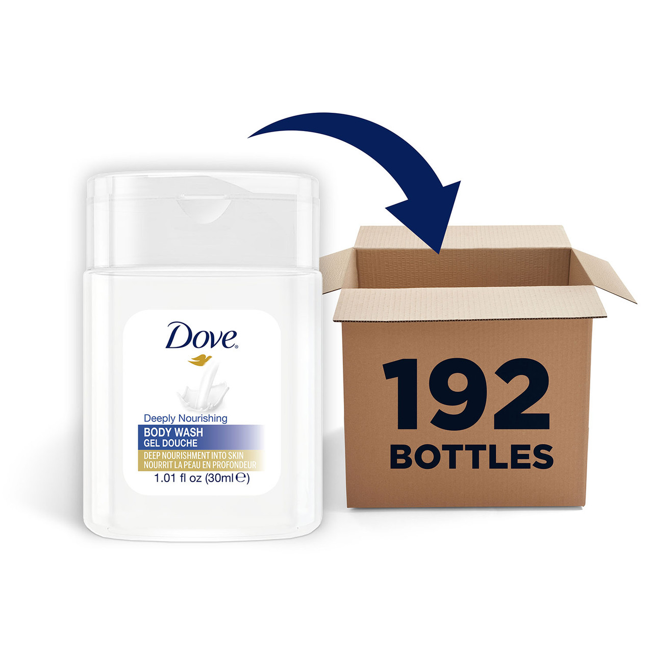 Dove Essential Body Wash, 1 oz (30 mL), Case of 192, Hotel and Hospitality Use Adult Men Women