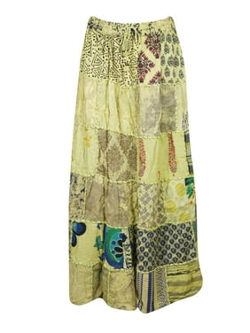 Mogul Women's Vintage Patchwork Long Skirt Rayon Indian Dori Maxi Skirts