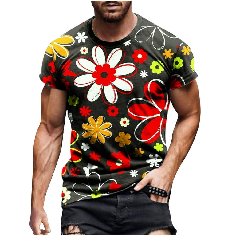 Ayolanni T-Shirt for Men Casual Round Neck Flower 3d Digital