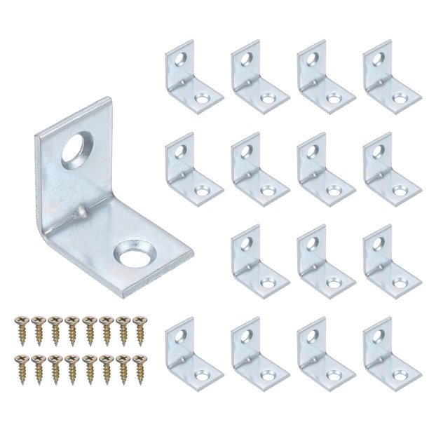 Uxcell 16 Paquete Soportes de Esquina en L, Soportes de Ángulo de 90 Grados, Unión de Hierro, Soportes de Esquina con Tornillos para Mesa de Madera, Sillas, Gabinetes