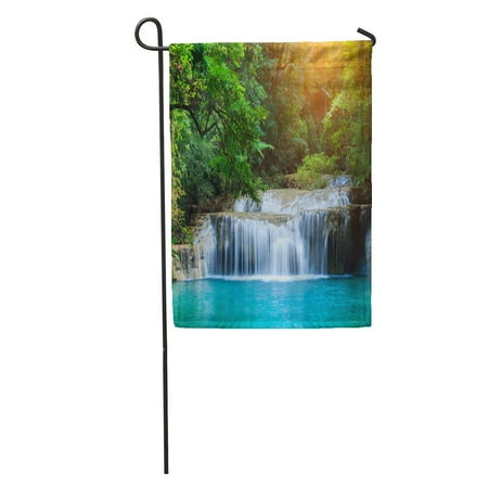 LADDKE The Landscape Beautiful Waterfall in Rainforest Erawan National Park Kanchanaburi Thailand Garden Flag Decorative Flag House Banner 12x18