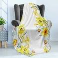 thumbnail image 4 of Daffodil Soft Flannel Fleece Throw Blanket, Spring Flowers Composition for Blossoming Results Natural Print, Cozy Plush for Indoor and Outdoor Use, 60" x 80", Yellow White Red, by Ambesonne, 4 of 5