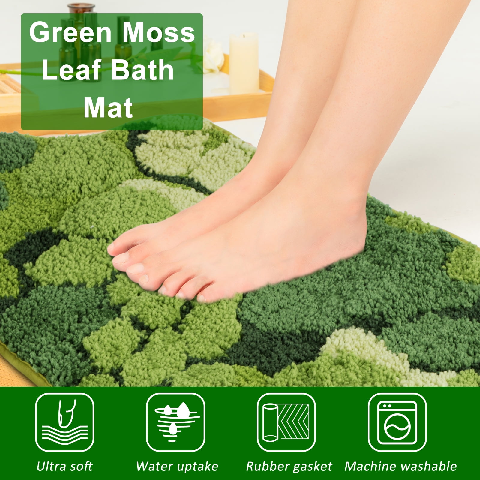 Green Moss Shag Bathroom Rugs Leaf Bath Mats for Bathroom Decor Soft Non  Slip Washable Indoor Shower Mat Doormat 20x32in - Walmart.com