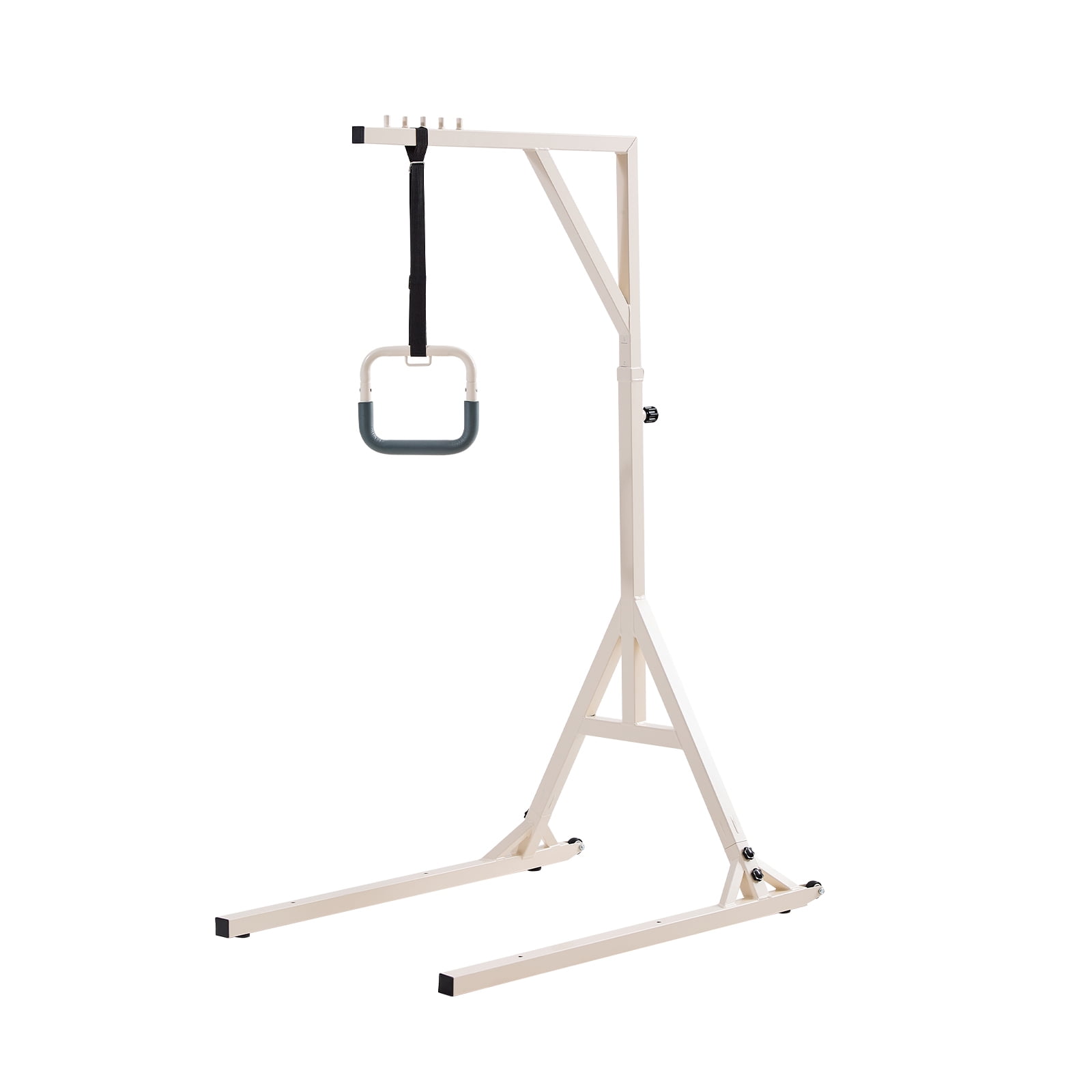 KFFKFF Bed Mobility Trapeze Bar, Elevatable Bed Aid with Dual Wheels, 350LBS Load Limit Sturdy Pull Over Bar with Ground Support for Seniors, Physically Challenged, Bedbound Individuals