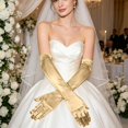 thumbnail image 5 of HuangHuanChen Satin Gloves for Women Solid Color Elegant Formal Long Opera Gloves Wedding Prom Long Opera Party 1920s Satin Tea Party Gloves Stretchy Elbow Length Bridal Gloves Gold One Size, 5 of 5