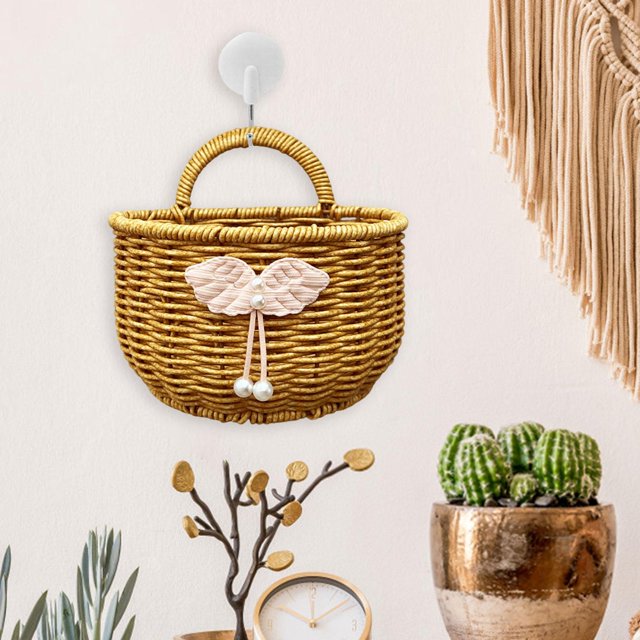 Cesta de almacenamiento colgante Imitación de ratán Cesta de almacenamiento de ratán Organizador de almacenamiento de adornos portátiles para frutas 18x13x16cm