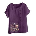 thumbnail image 4 of Shirts for Women Plus Size Short Sleeve Round-Neck Floral Printed Button Casual T-shirt Purple XXXXL, 4 of 4