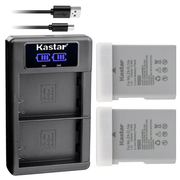 Kastar EN-EL14A 2-Pack Battery and LKD2 USB Charger Compatible with Nikon EN-EL14a Battery, Coolpix P7000 P7100 P7700 P7800 D3100 D3200 D3300 D3400 D3500 D51000 D5200 D5300 D5500 D5600 DSLR Cameras
