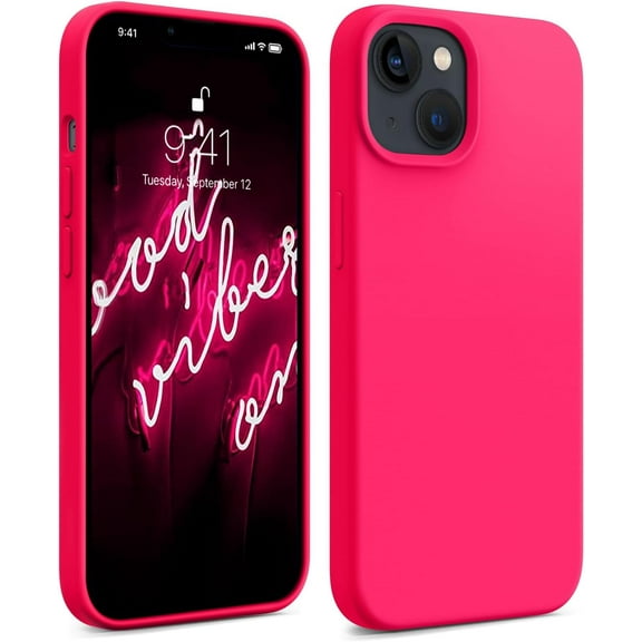 Compatible with iPhone 14 Case, Silky Touch Premium Soft Liquid Silicone Rubber Anti-Fingerprint Full-Body Protective Bumper Phone Case for iPhone 14, 6.1 inch (Hot Pink)
