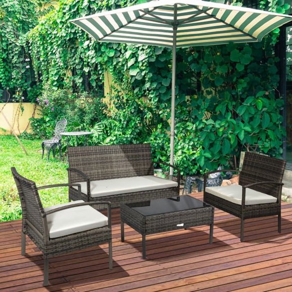4 Pieces Outdoor Patio Furniture Sets Rattan Chair Wicker Set,Outdoor Indoor Use Backyard Porch Garden Poolside Balcony Furniture