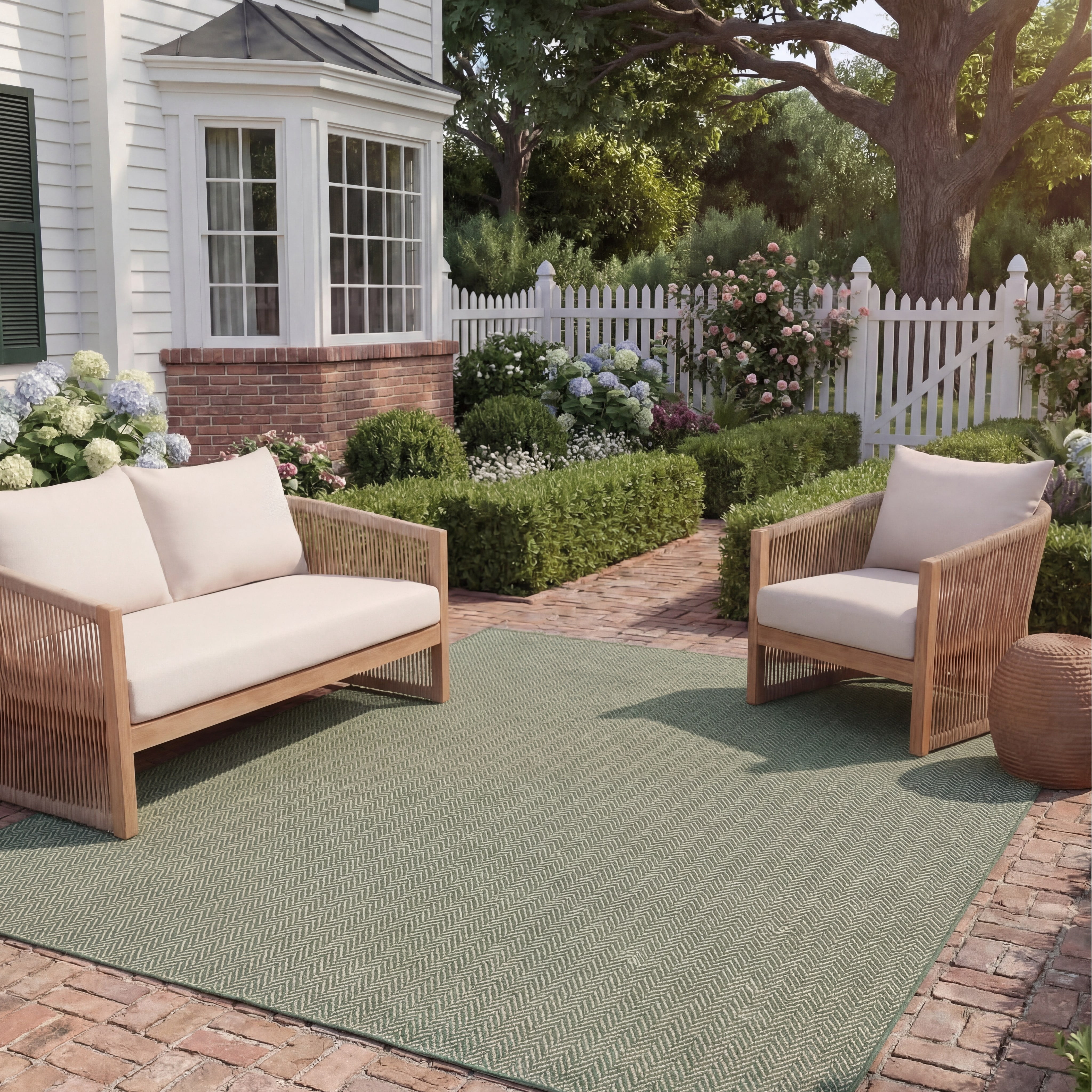 SAFAVIEH Courtyard Blazhe Chevron Indoor/Outdoor Area Rug, Dark Green/Beige, 8' x 10'