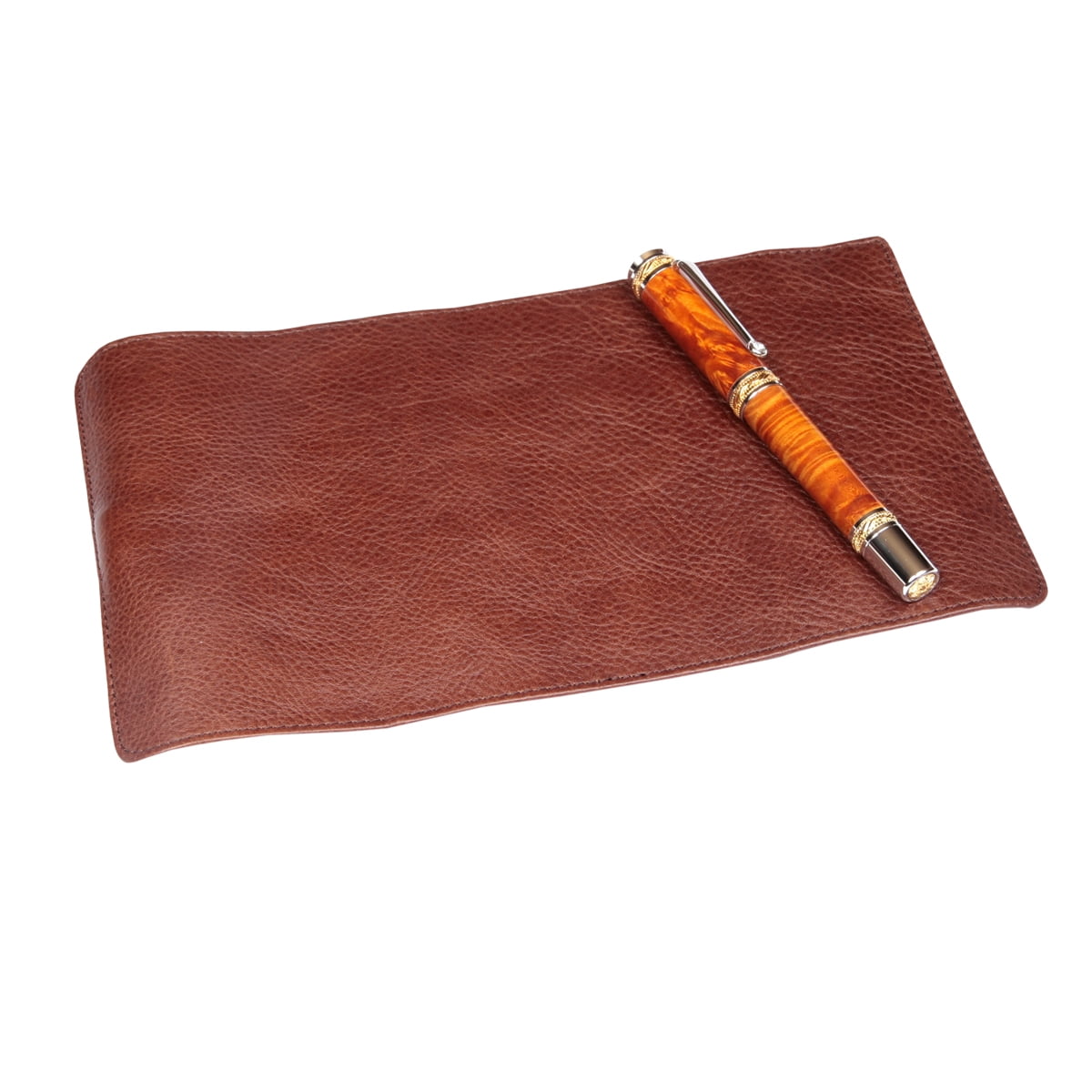 Aston Leather Roll Up Pen Case - 5 Pen Holder Roll Up Brown Case