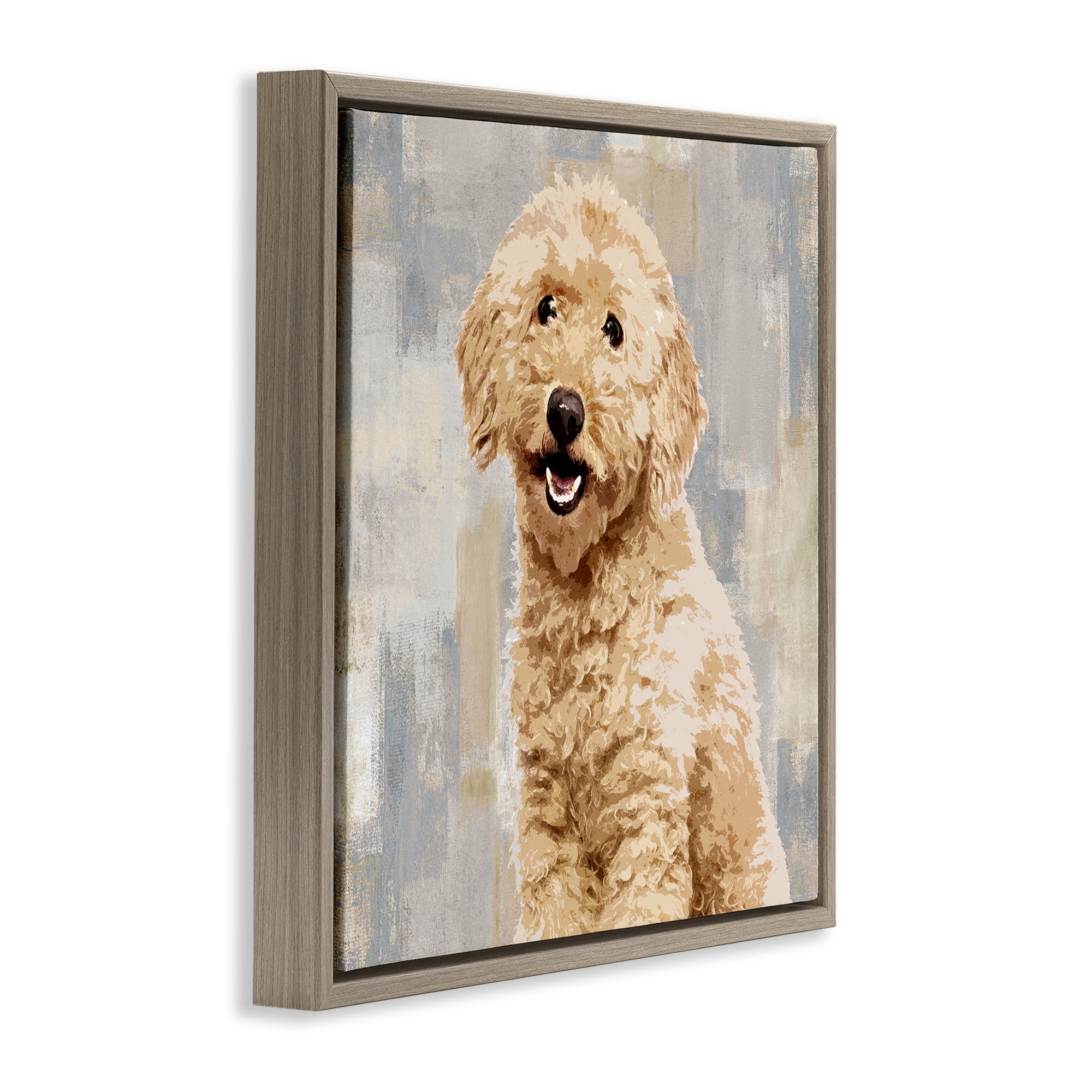 Stupell Industries Smiling Labradoodle Dog Animals & Insects Painting Brown Floater Framed Canvas Art Print Wall Art, 18 x 18