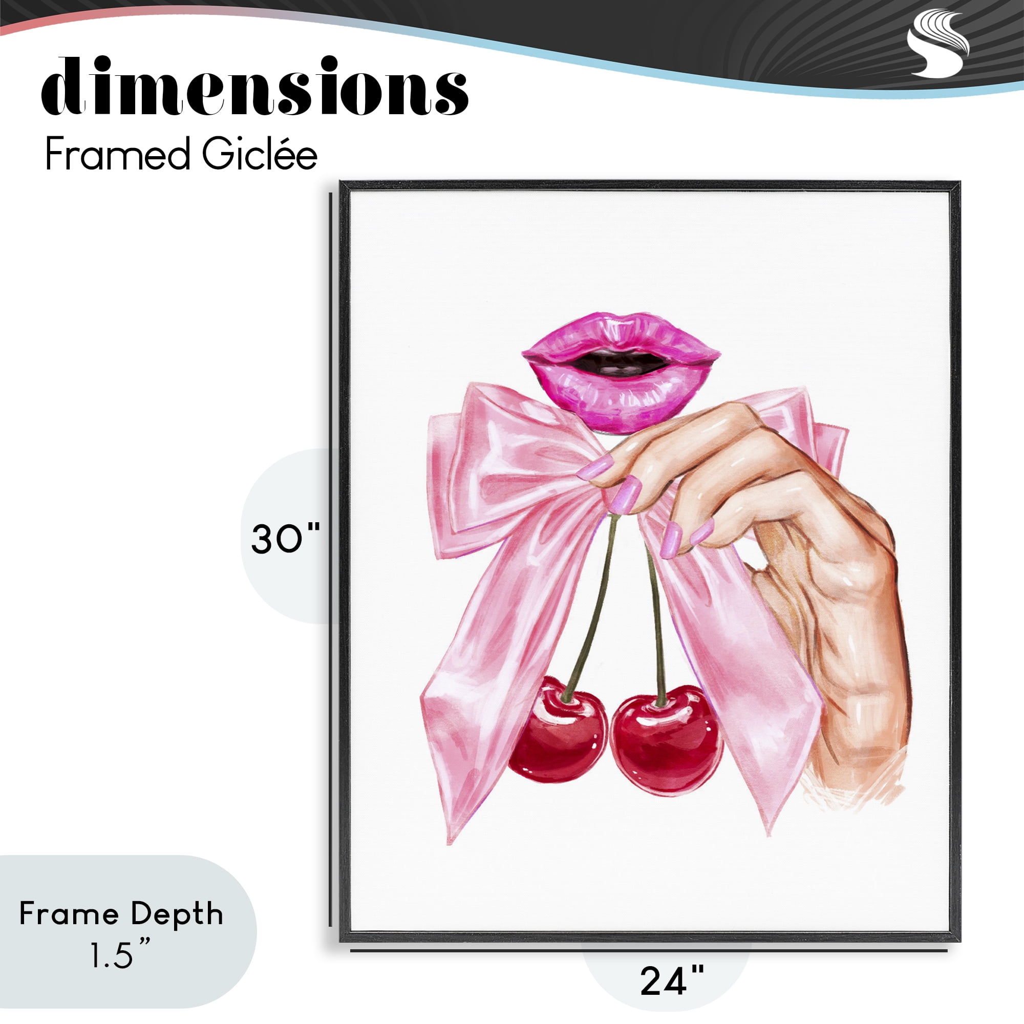Stupell Industries Lips & Feminine Cherries Black Framed Giclee Art, design by Ziwei Li