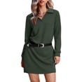 thumbnail image 4 of Wyzesi Robes Roses Courtes pour Bal de Promo Femmes Manches Longues Col à Revers Robe Sweat-Shirt Col en V Coupe Ample Couleur Unie Mini Robes Pyjamas de Noël Costume, 4 of 7