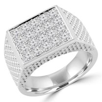 1.33 CTW Pave Diamond Mens Signet Ring Wedding Band in 18K White Gold, Size 8