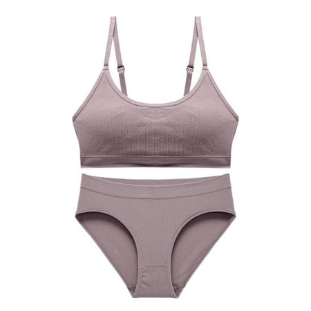 

Women V Neck Cami Bra Underwear Set Seamless Lingerie Crop Top+Ribbed Panties for Girls