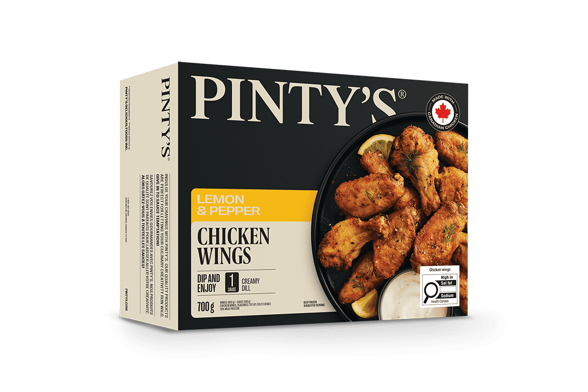 Pintys Ailes de poulet citron et poivre, assaisonnées, coupées, entièrement cuites Pintys Ailes de poulet citron et poivre