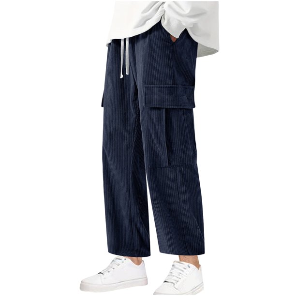 Pantalones casuales de pana con cordón y múltiples bolsillos para hombre, de moda, de color liso, largos y modernos.