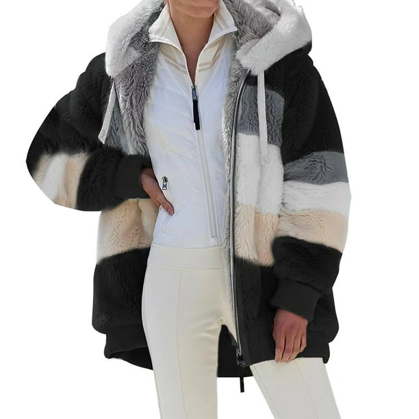 Chaqueta polar con capucha para mujer, sudadera con capucha de felpa de peluche, abrigo cálido de otoño e invierno, elegante abrigo de piel con cremallera, chaqueta de felpa con bolsillos