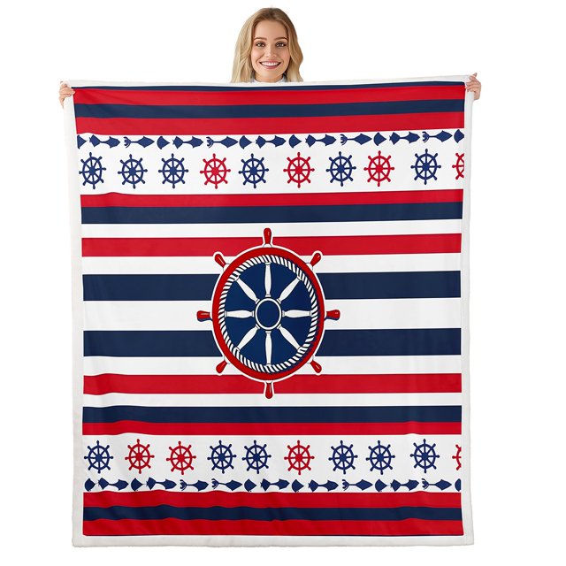 Erosebridal Retro Stripes Fleece Blanket 40x50,Marine Rudder Sherpa Throw,Ocean Theme Decor