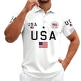 thumbnail image 4 of Conairie Men 4th of July Polo Shirts Button Stand Collar Short Sleeve Patriotic Golf Shirt American Falg Print Holiday Commemorative Tops White L, 4 of 4
