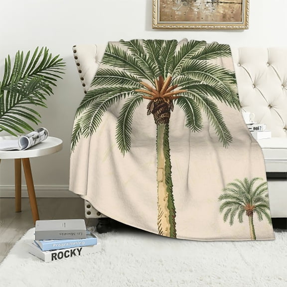 JRXY Flannel Throw Blanket Khaki Tropical Coconut Palm Tree Lightweight Bed Blanket Vertical Soft Warm Blanket All Season Sofa/Couch/Chair for Adults White