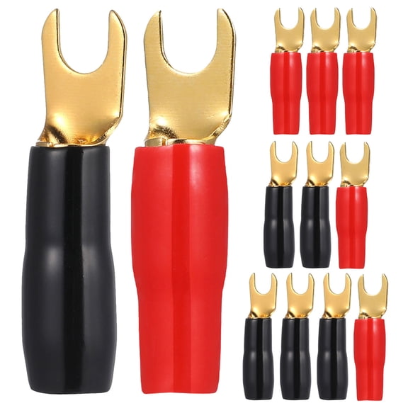 ETEREAUTY 12Pcs Car Speaker Wire Spade Terminals Brass Crimp Connectors with Insulated Fork Design