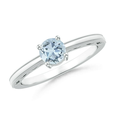 Platinum Vintage Ring - March Birthstone Ring - Vintage Style Aquamarine Solitaire Ring with Milgrain in Platinum (5mm Aquamarine) - SR1191AQ-PT-A-5-6