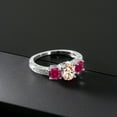 thumbnail image 3 of Gem Stone King 2.77 Ct Oval Peach Morganite Red Created Ruby 925 Sterling Silver Moissanite Ring (Size 8), 3 of 4