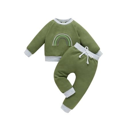 

TOPGOD Baby Rainbow Embroidery Long Sleeve Tops and Long Pants Set